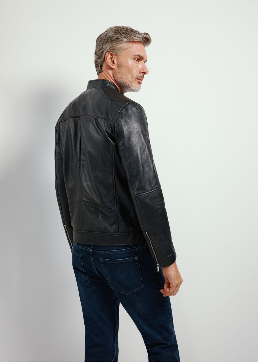 Men's leather jacket with stand-up collar KURMS-0298-1040(KS)