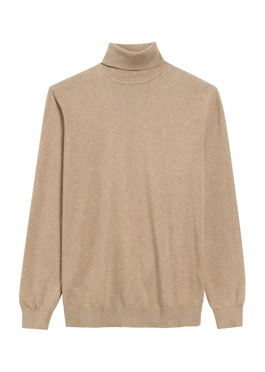 Camelowy sweter męski z golfem SWEMT-0095B-24(Z25)