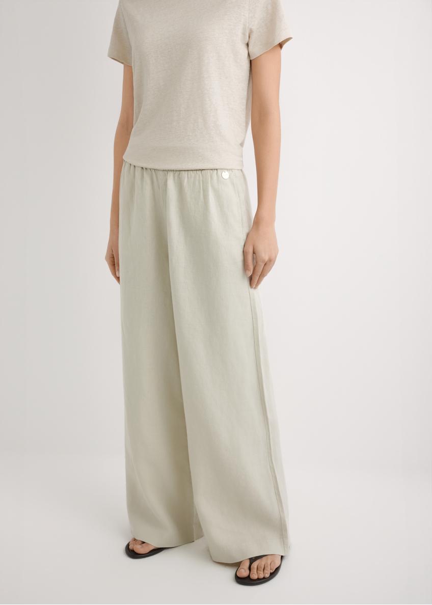 Jasnobeżowe lniane spodnie damskie SPODT-0124-1A(W26)