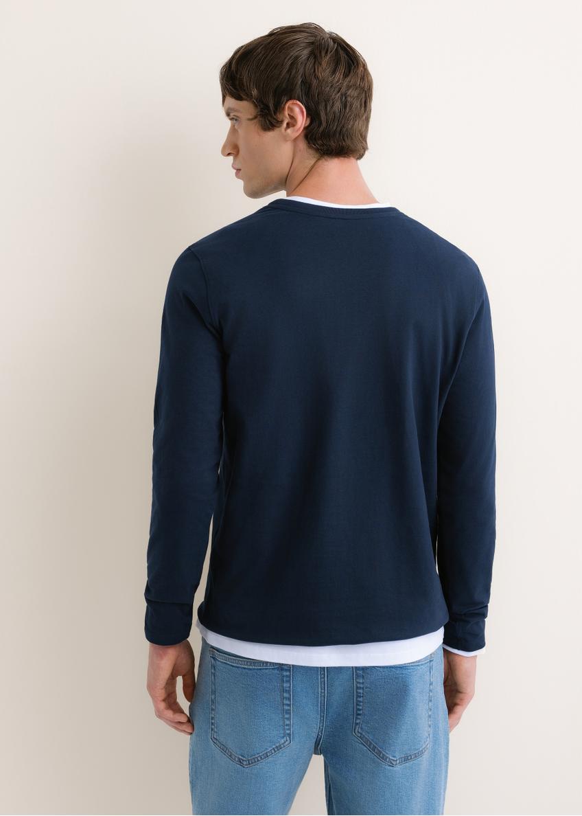 Ciemnogranatowy bawełniany longsleeve męski LSLMT-0013-7E(Z26)