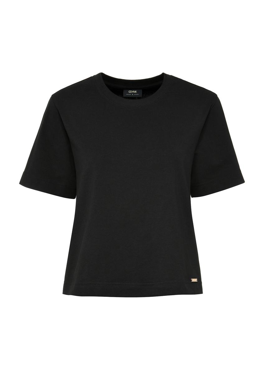 Bawełniany czarny T-shirt damski TSHDT-0138-99(W25)-05