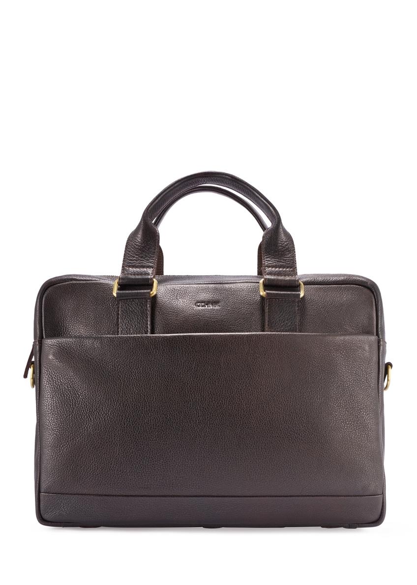 Brązowa skórzana teczka męska TORMS-0503-1I(W26) - widok produktu z przodu, na białym tle. 