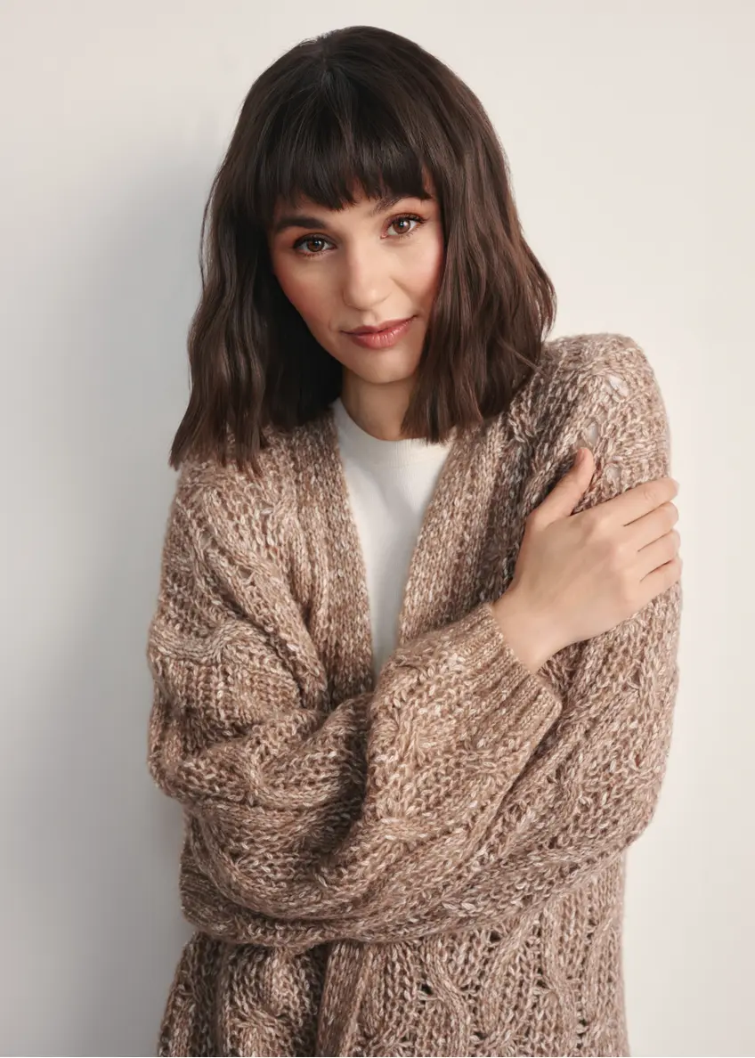 Długi kardigan damski z domieszką wełny KARDT-0055-24(Z25)