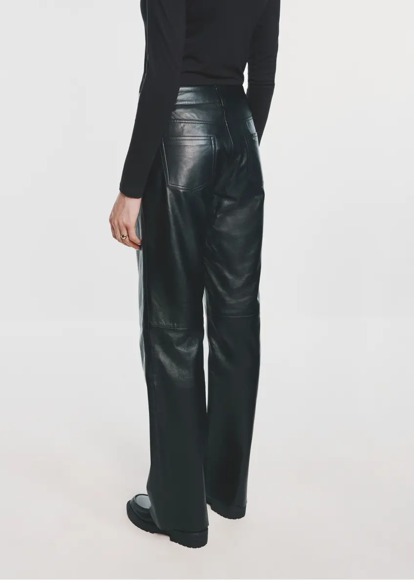 Black wide leather trousers for women SPODS-0038-5339(Z24)