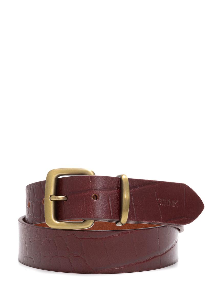 Skórzany pasek damski croco PASDS-0312A-49(Z25), widok produktu z przodu na białym tle.