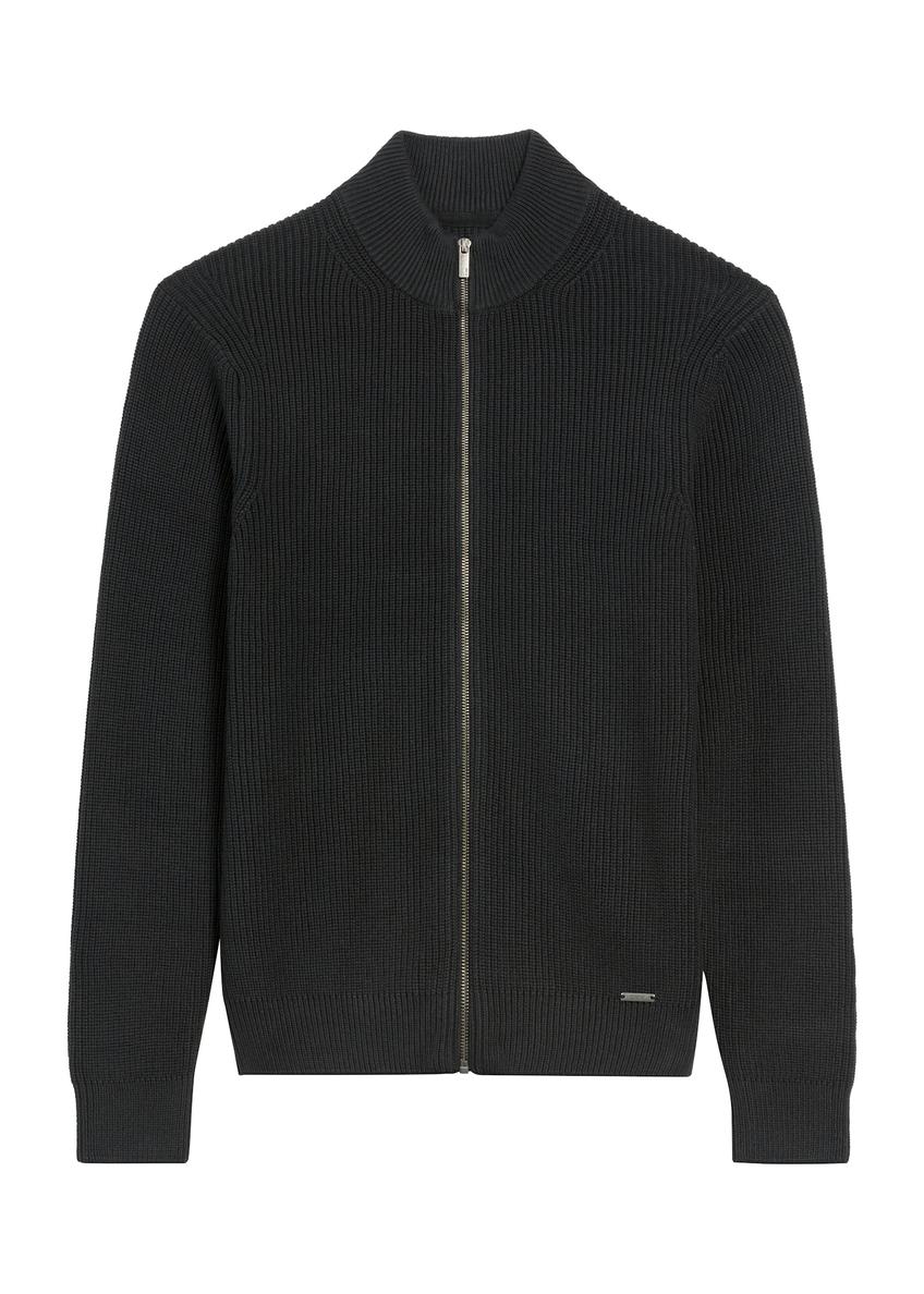 Czarny sweter męski z suwakiem SWEMT-0176-99(Z25), widok produktu z przodu na białym tle.