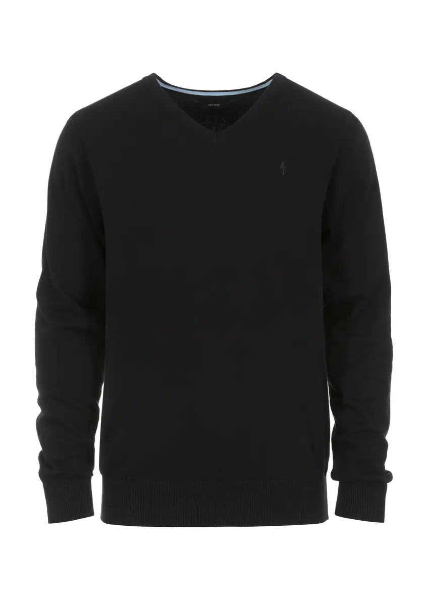 Czarny sweter męski w serek SWEMT-0136-99(Z23)-03
