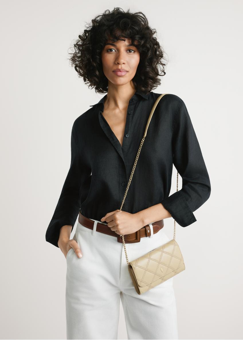 Mała beżowa skórzana torebka damska TORES-1043-1B(W26)