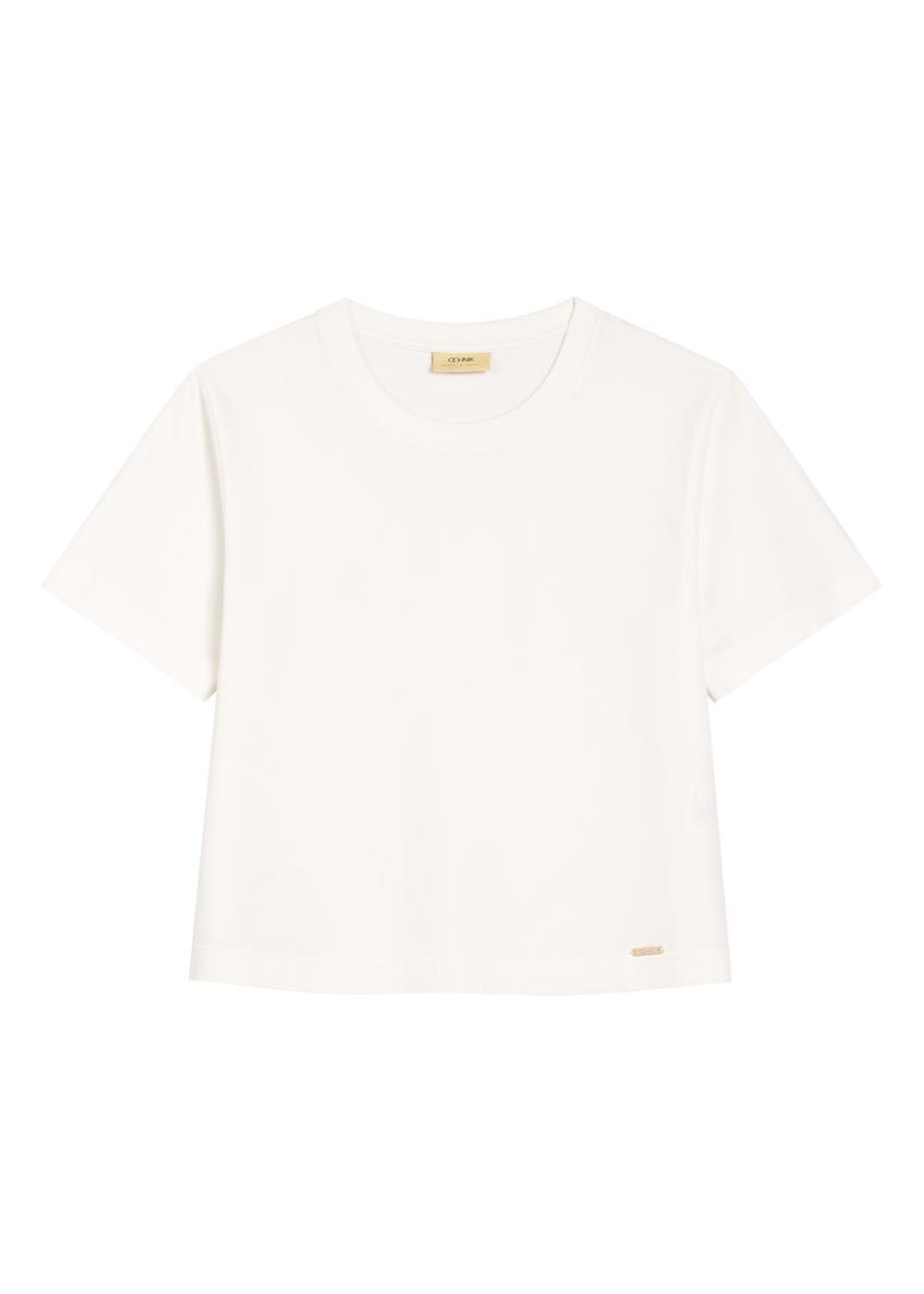 Bawełniany kremowy T-shirt damski TSHDT-0138-0B(W26)