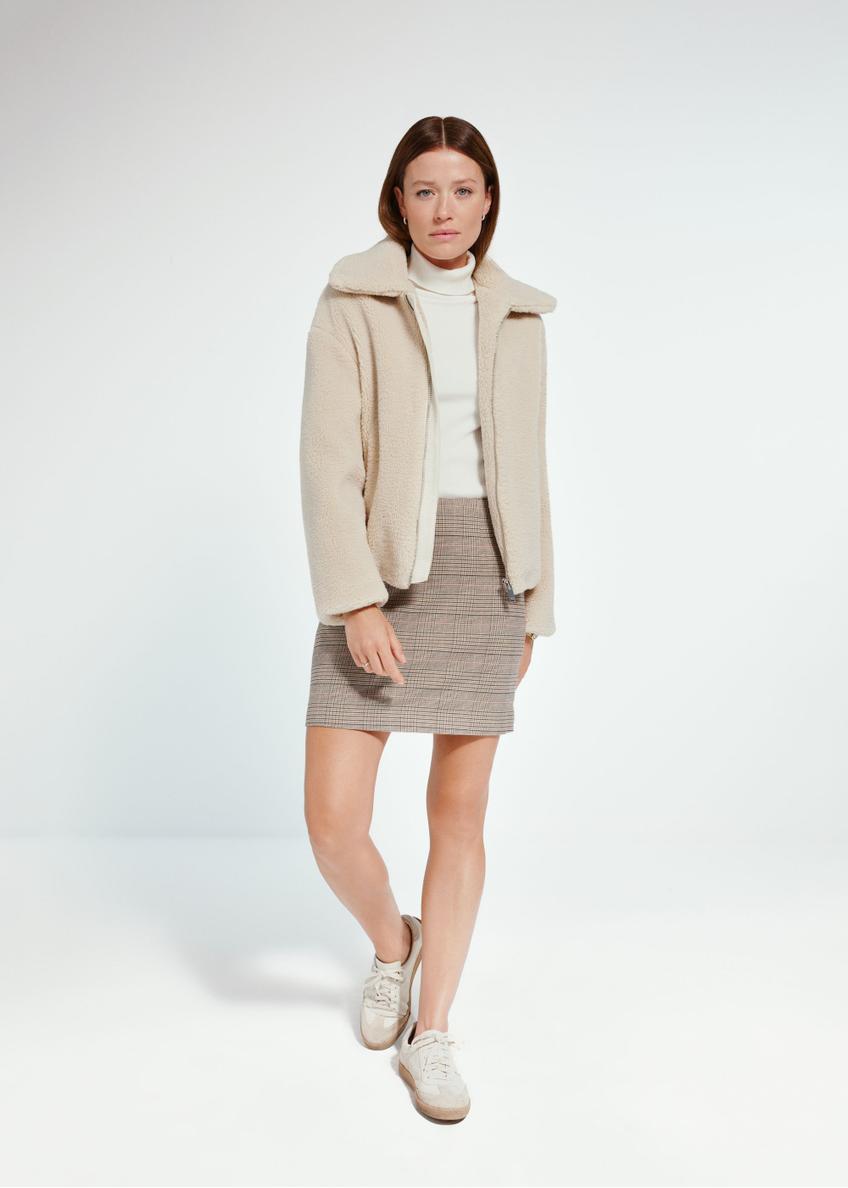 Beige short women's fur coat FUTDP-0048-81(Z24)