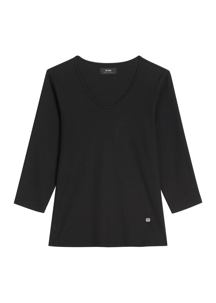 Czarna bluzka V dekolt damska LSLDT-0036-99(Z26)