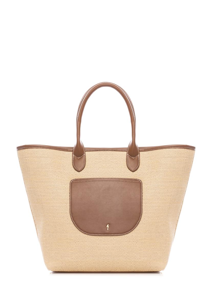 Słomkowa duża torebka damska TOREC-1229-1E(W26), widok produktu z przodu, na białym tle. 