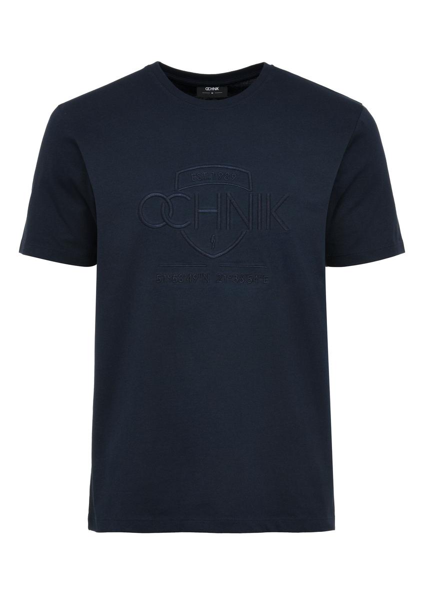 Granatowy t-shirt męski z logo TSHMT-0109-68(Z24)-01
