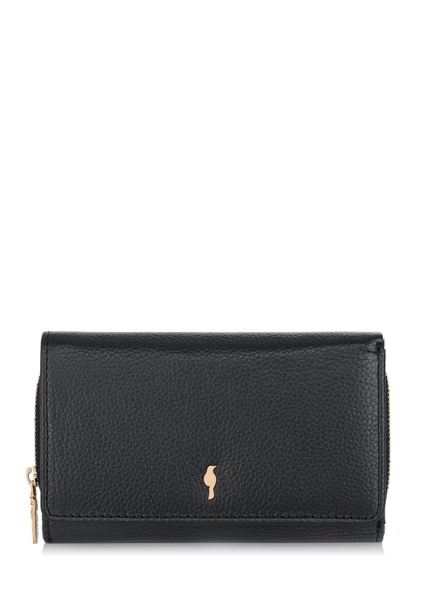 Duży czarny skórzany portfel damski PORES-0801R-9I(W26), widok produktu z przodu na białym tle.