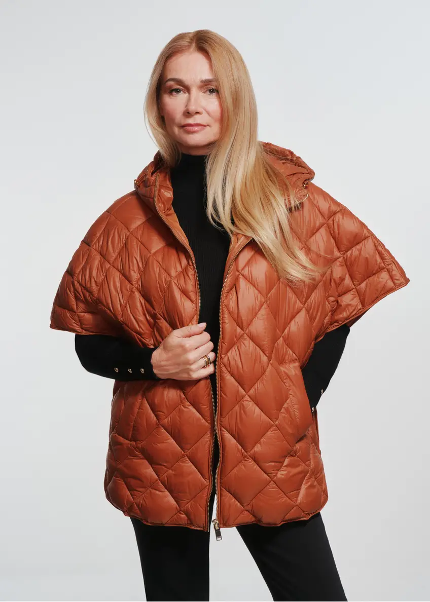 Quilted women's vest in camel color KAMDT-0029-24(Z24)-01