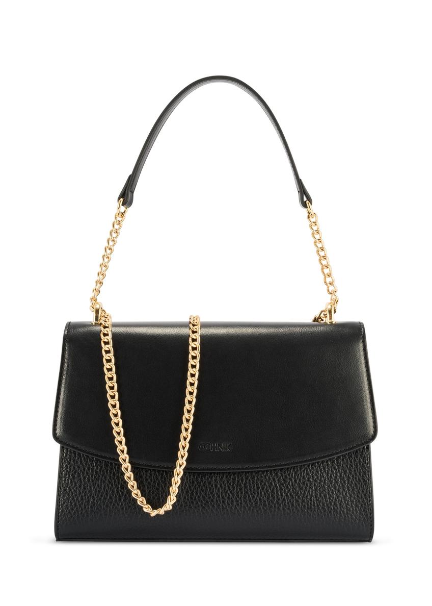 Czarna elegancka listonoszka damska TOREC-1165-99(W26) - widok produktu z przodu, na białym tle.