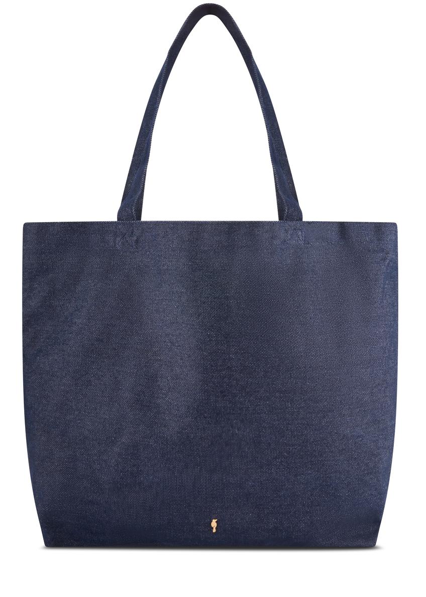 Denimowa torebka shopper TOREN-0334-7H(W26), widok produktu z przodu na białym tle.