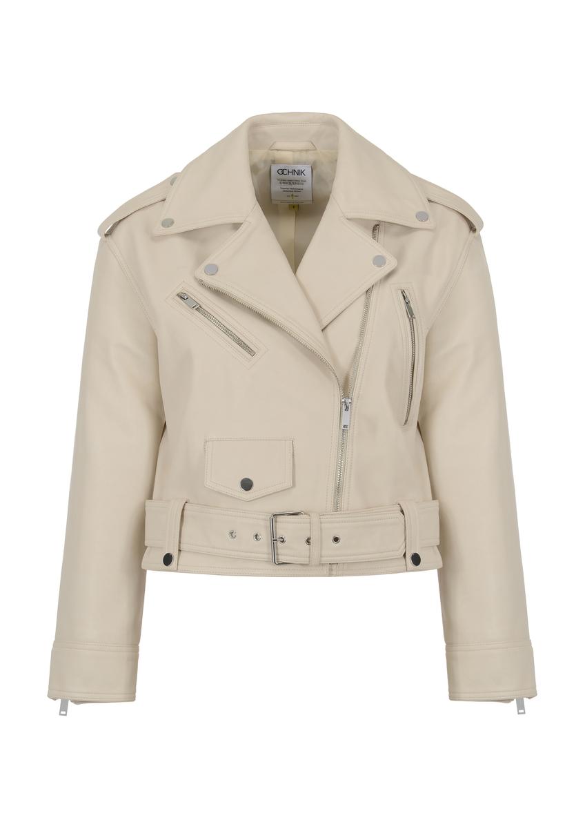 Skórzana ramoneska damska z pagonami KURDS-0434-1037(W23)-04