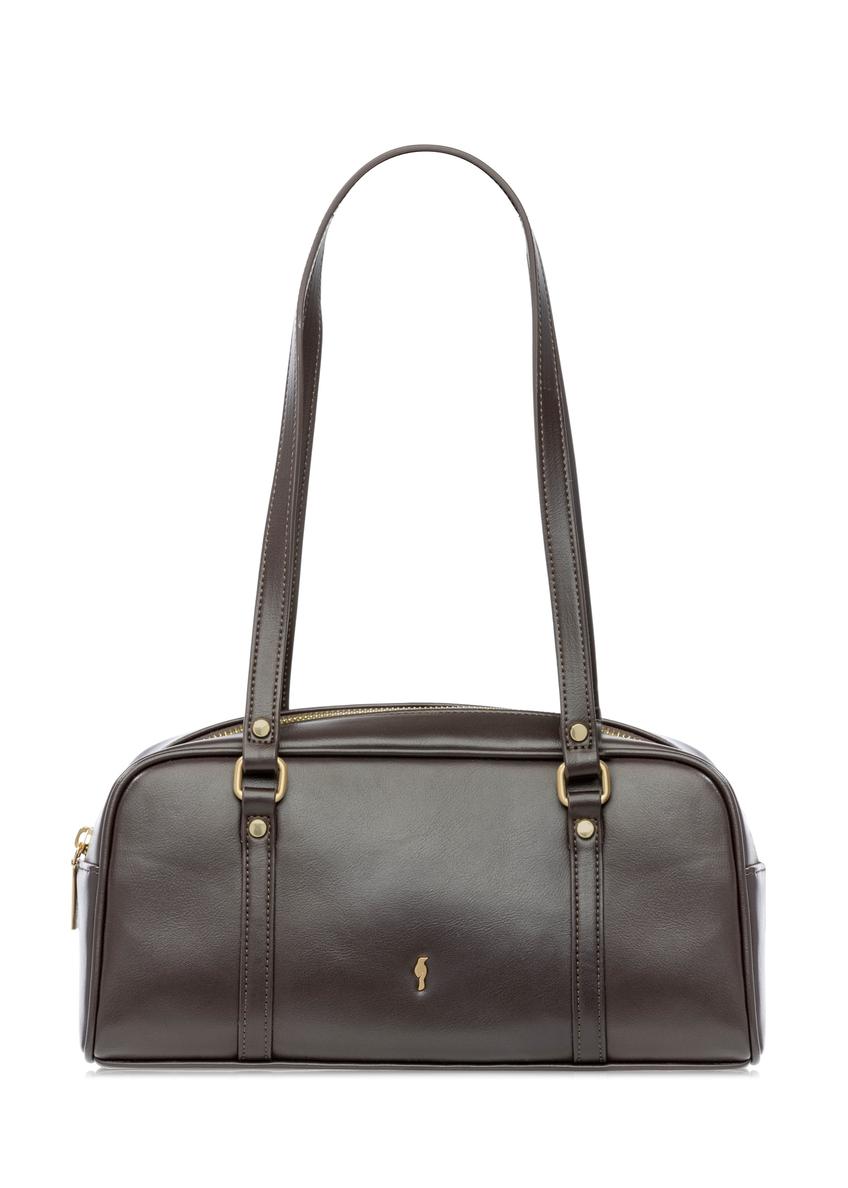 Ciemnobrązowa torebka na ramię TOREC-1233-1I(W26), widok produktu z przodu na białym tle.