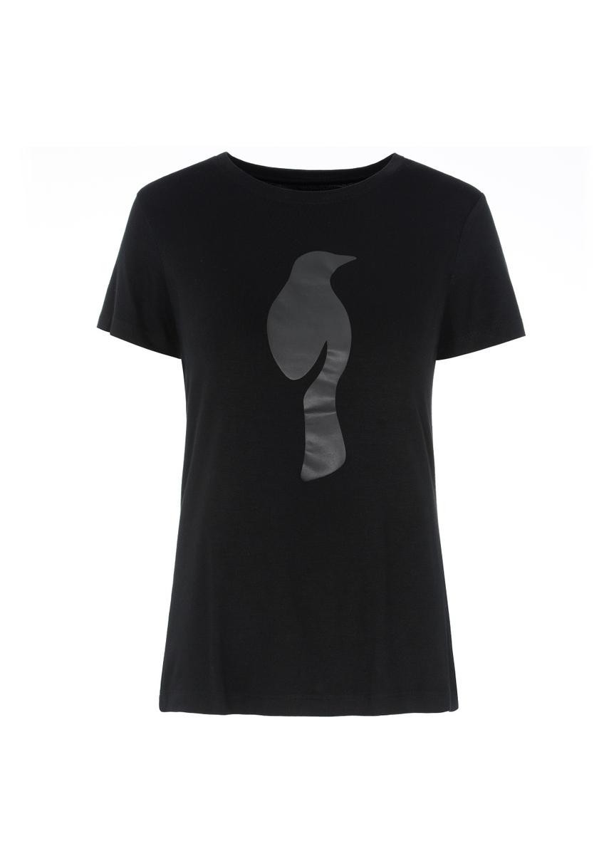 Czarny T-shirt damski z wilgą TSHDT-0053-99(W20)-01