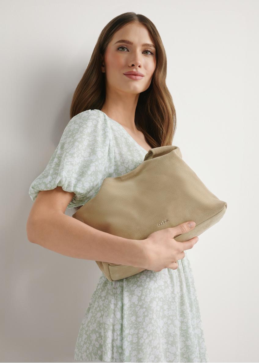 Kremowa zamszowa torebka damska TORES-1308-0B(W26)