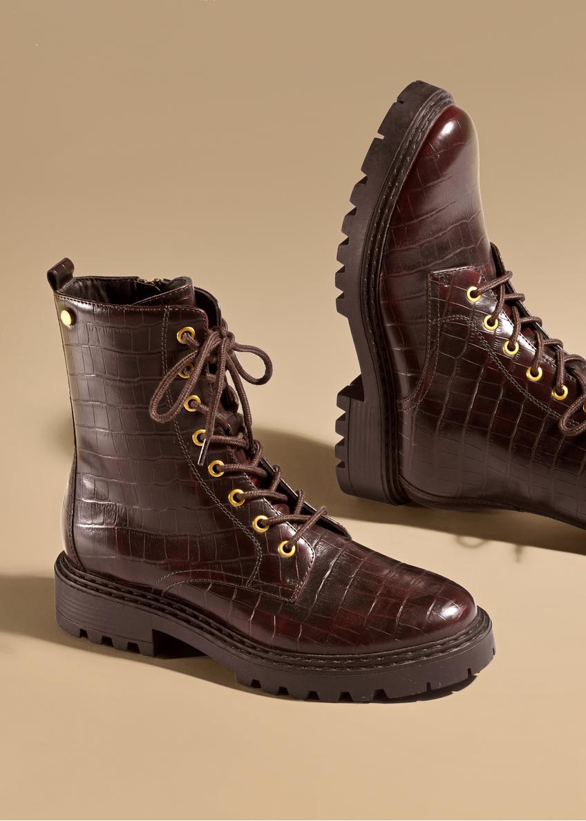 Bordowe botki damskie croco BUTYD-1192-90(Z25)