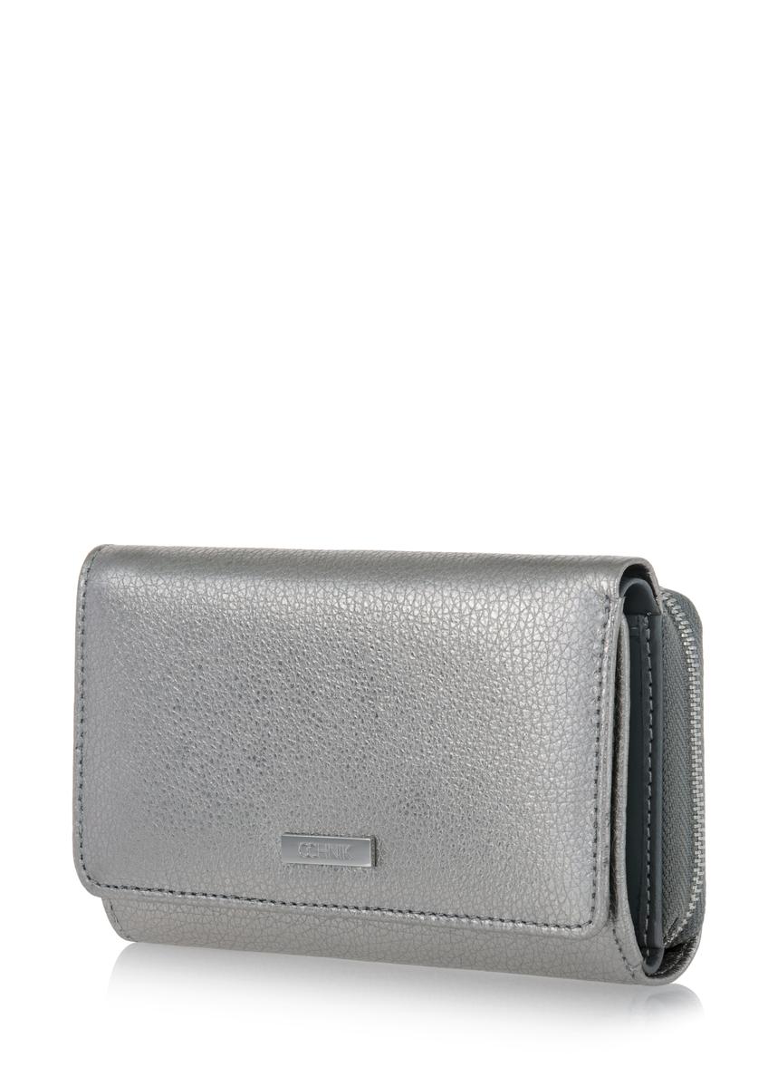 Srebrny skórzany portfel damski PORES-0801B-92(W23)