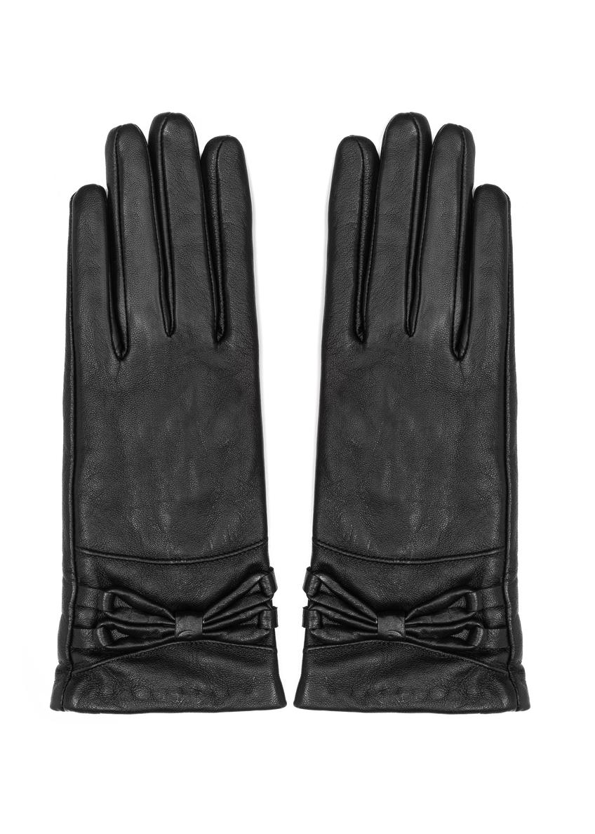 Women's leather gloves with bow REKDS-0025-99(Z24)