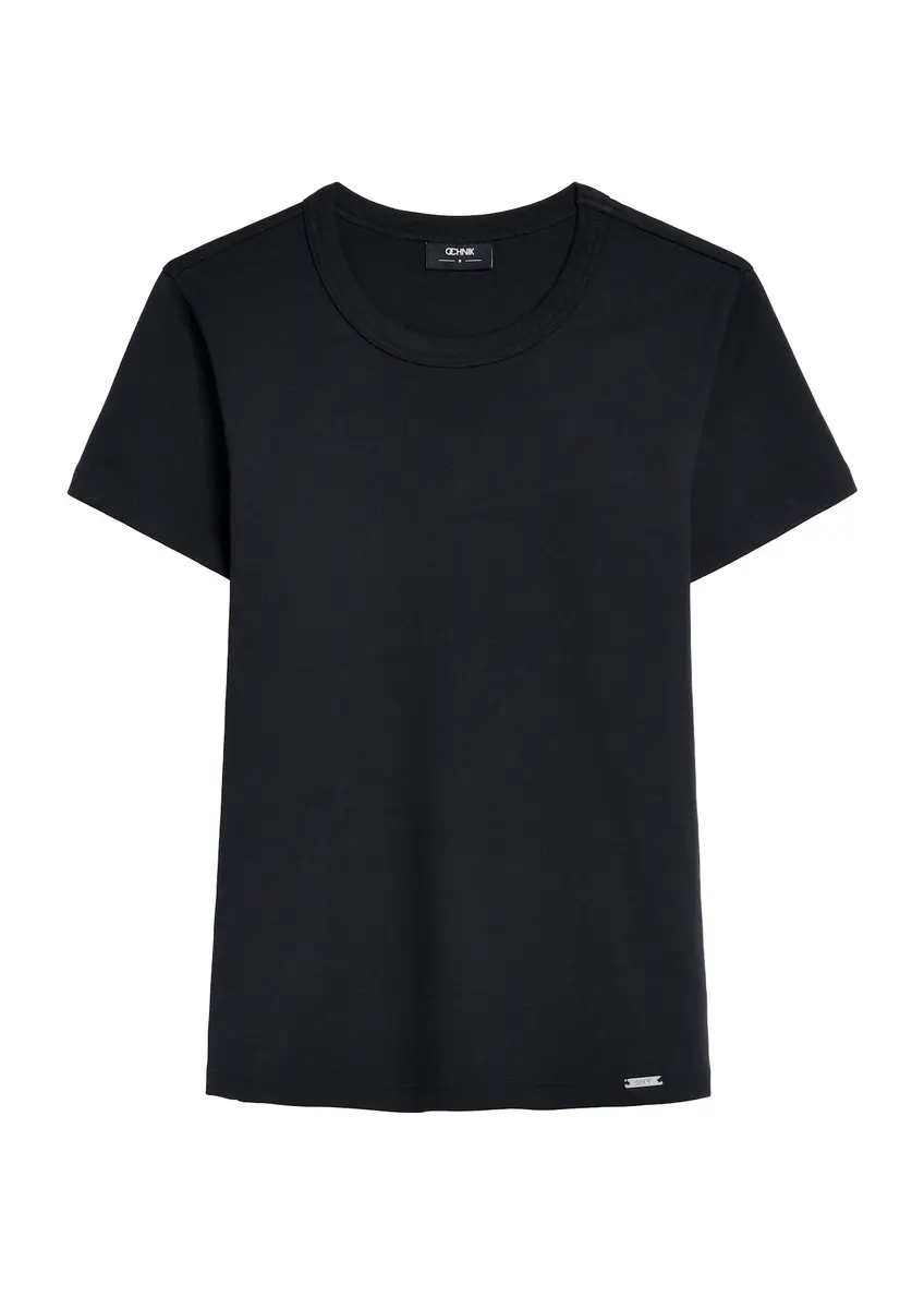 Czarny bawełniany t-shirt damski TSHDT-0144-99(Z25), produkt widoczny od przodu, na białym tle.
