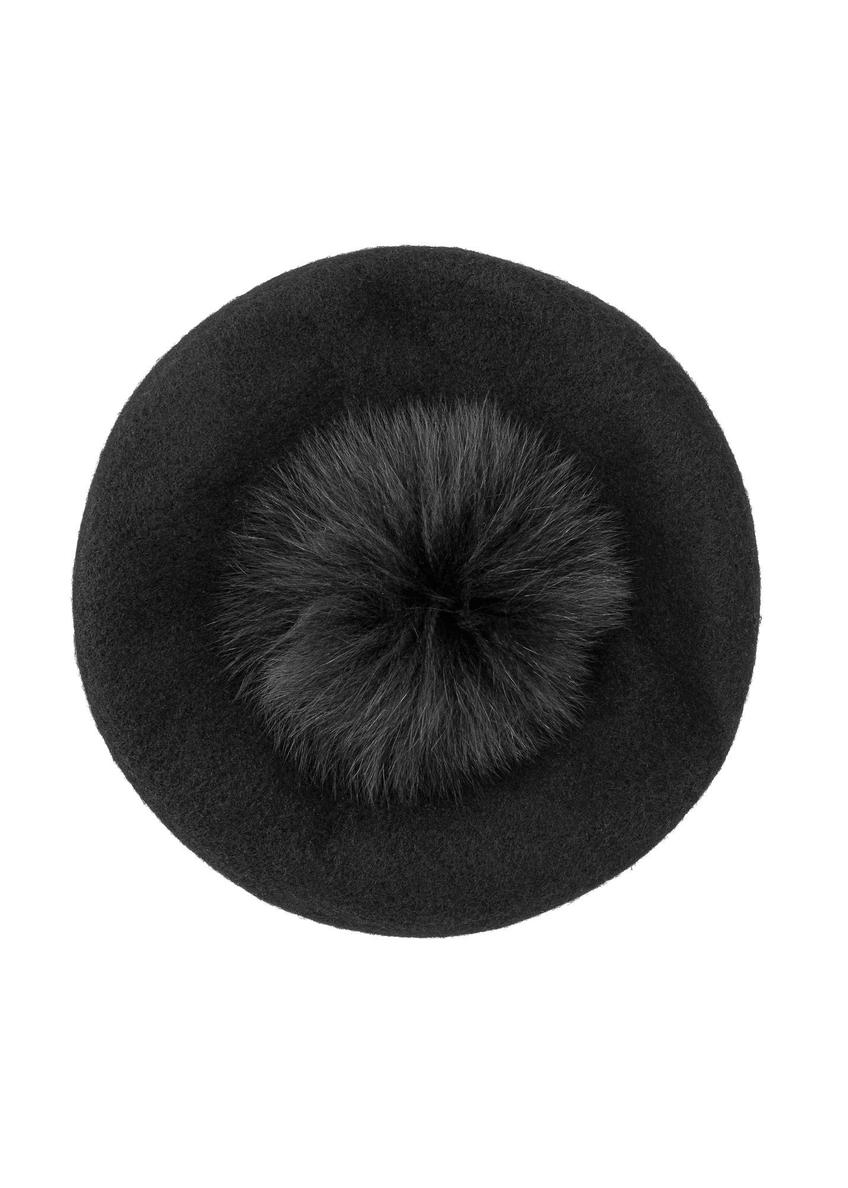 Black woolen women's beret CZADT-0181-99(Z24)