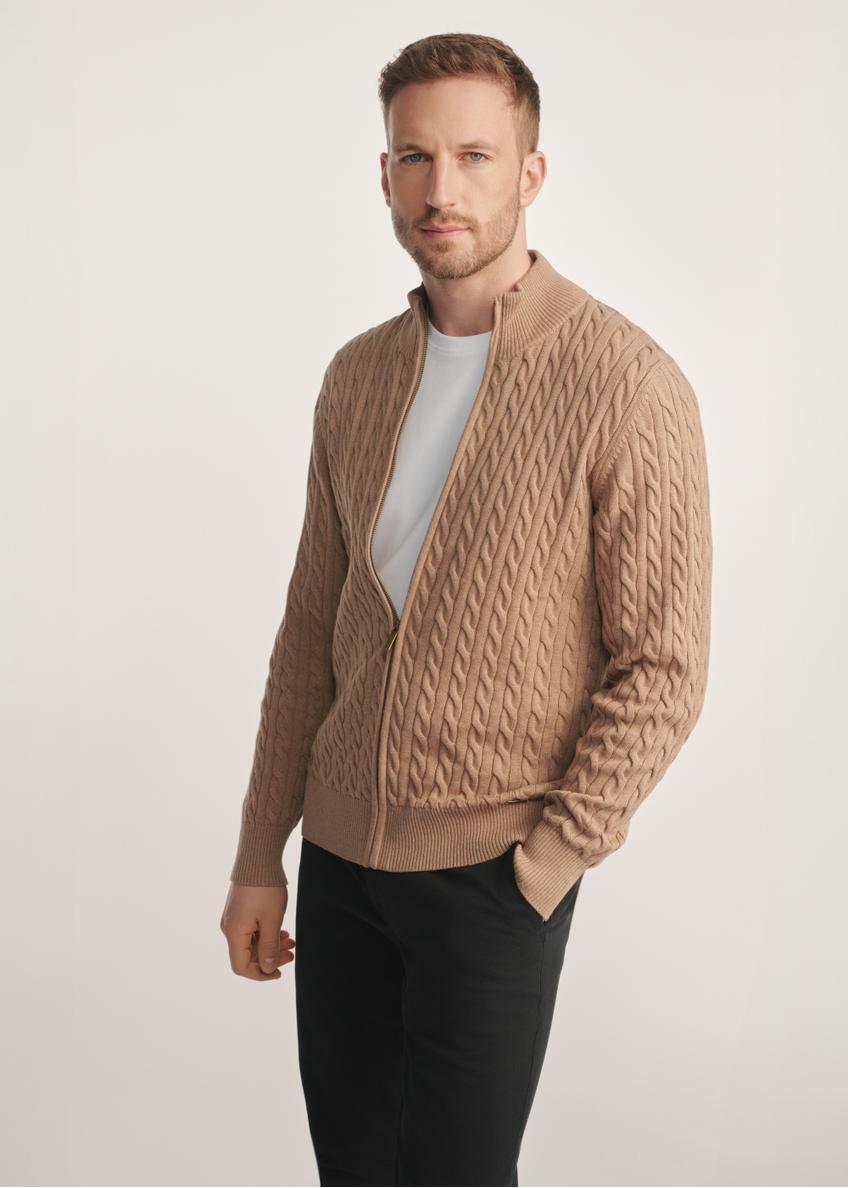 Sweter męski na suwak w kolorze karmelu SWEMT-0169-24(Z25)