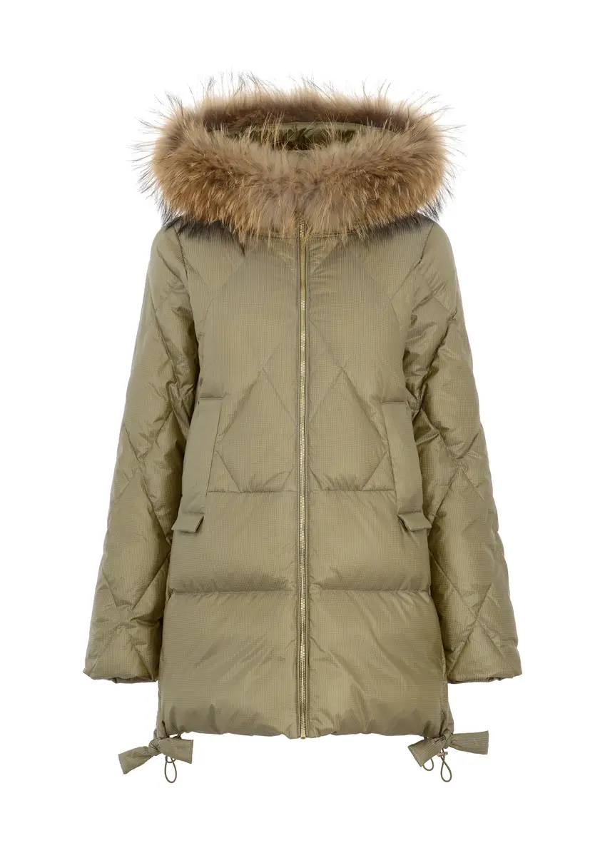 Women's olive jacket with fur KURDT-0480-57(Z24)