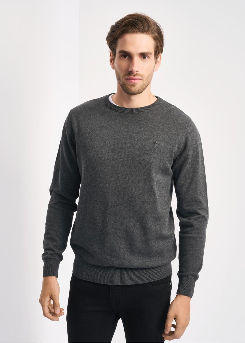 Grafitowy sweter męski basic SWEMT-0114-95(Z23)