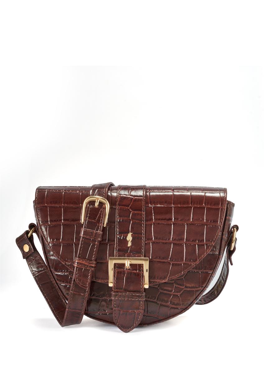 Brązowa skórzana torebka w stylu croco TORES-0707E-89(Z25)
