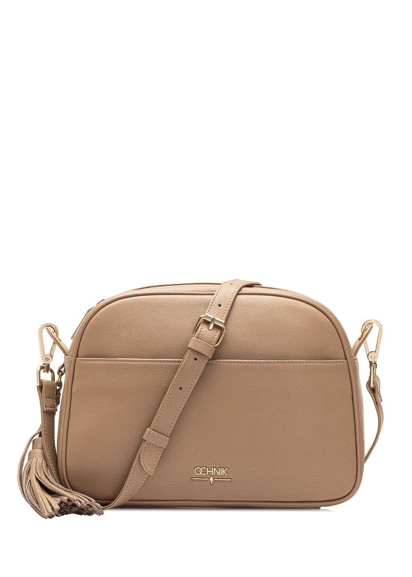 Skórzana beżowa torebka damska na ramię TORES-0806D-81(W25)-11