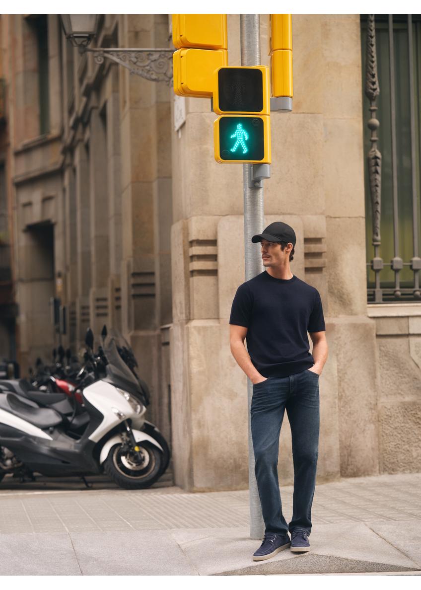 Granatowy T-shirt męski z jedwabiem TSHMT-0138-7E(W26)