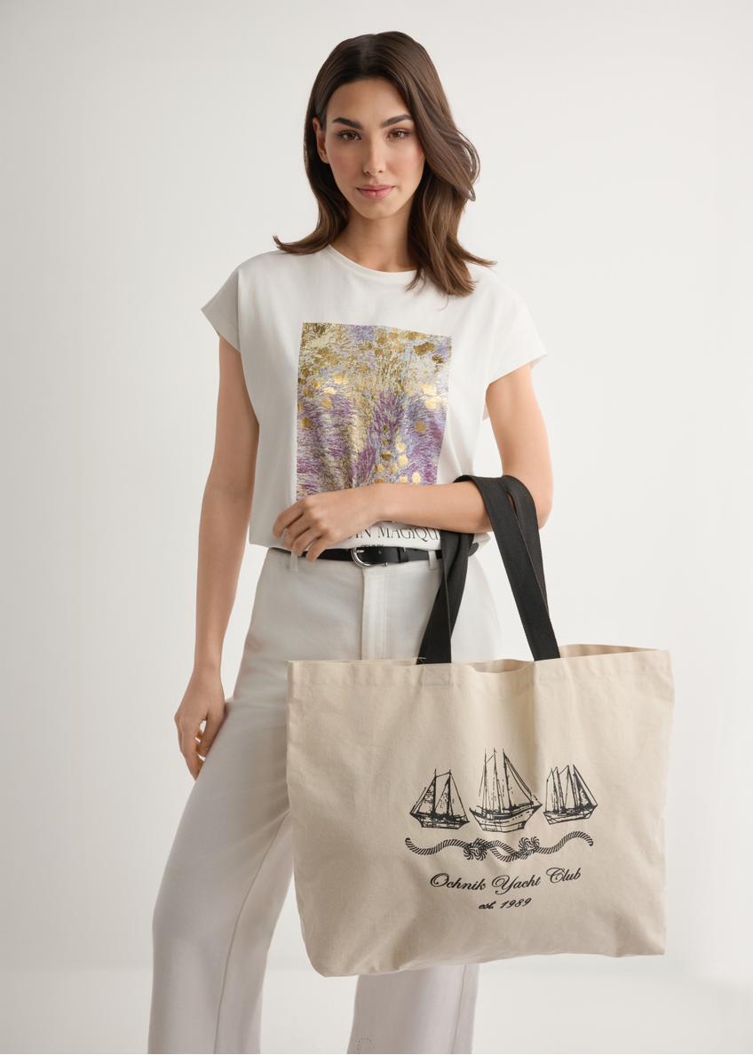 Kremowa bawełniana torba z nadrukiem TOREN-0136-0P(W26)