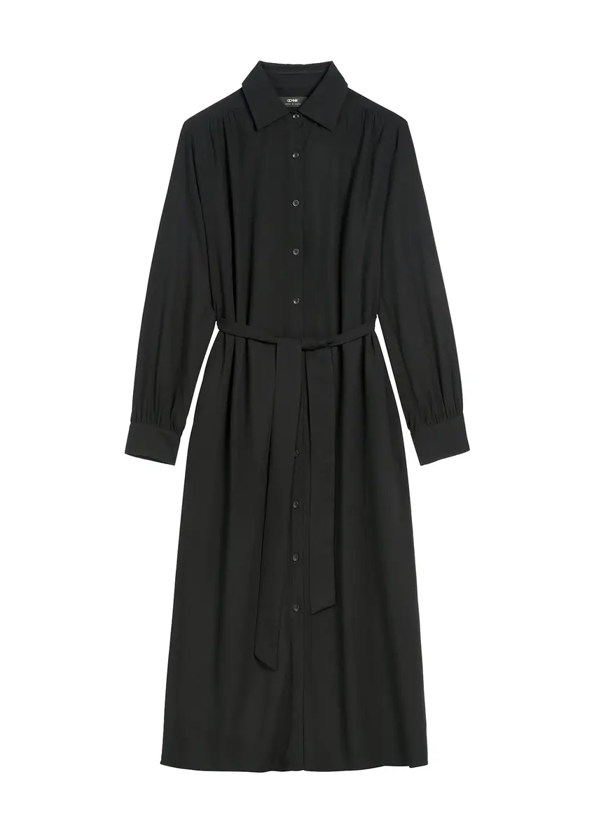 Czarna sukienka damska z długim rękawem SUKDT-0246-99(Z25), widok produktu z przodu na białym tle.