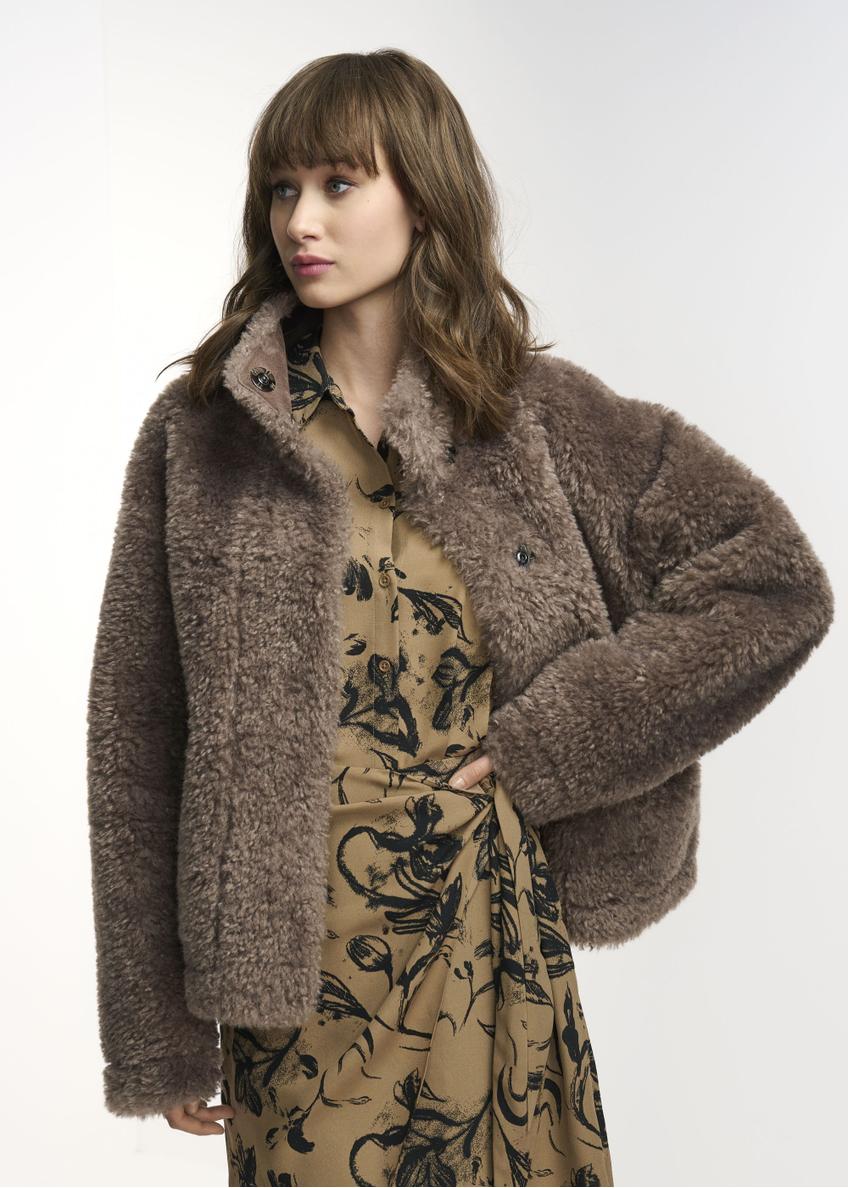 Women's brown fur coat FUTDP-0021A-93(Z23)-01