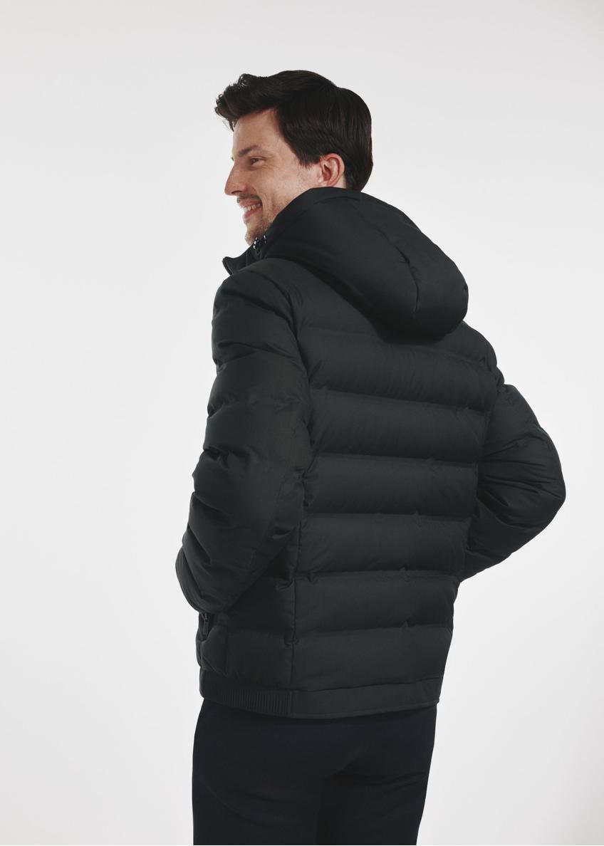 Black quilted men's jacket with hood KURMT-0339-99(Z24)