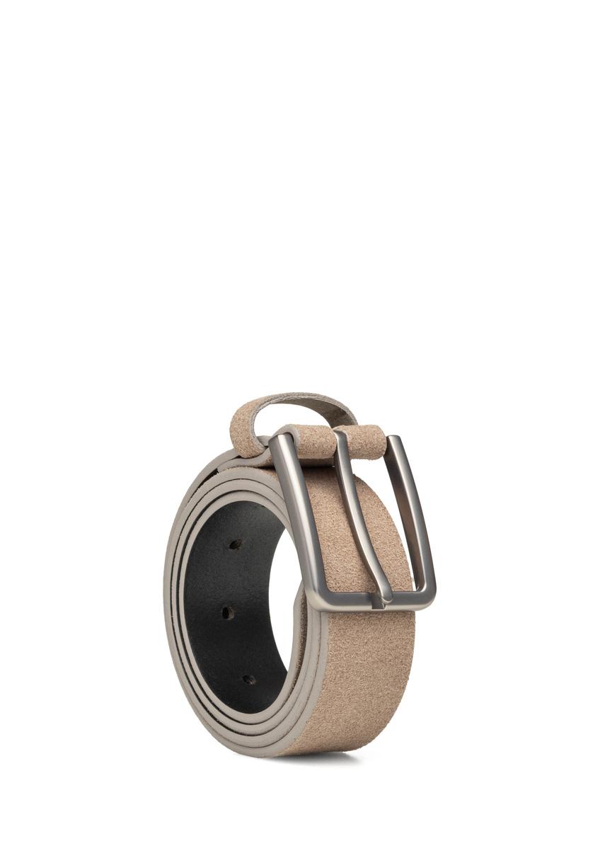 Zamszowy pasek męski w kolorze beżu PASMS-0275-1K(W26)
