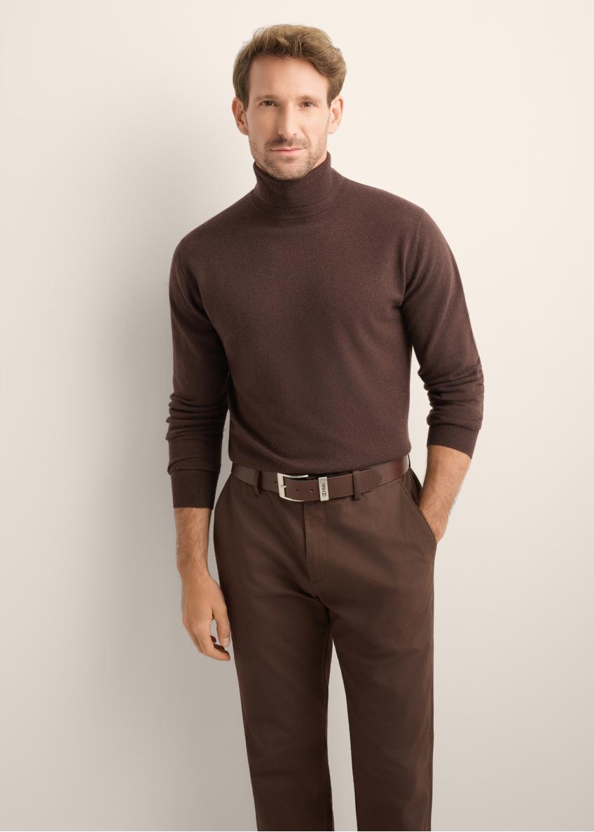 Wełniany golf męski w kolorze ciemnobrązowym SWEMT-0198-1I(Z26)