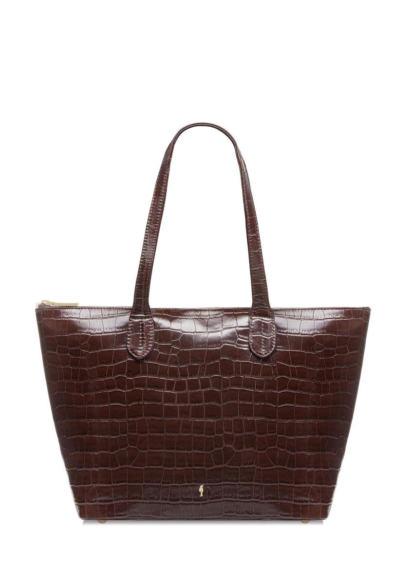 Damska brązowa torebka shopper skórzana TORES-0939E-89(Z25) - widok produktu z przodu na białym tle.