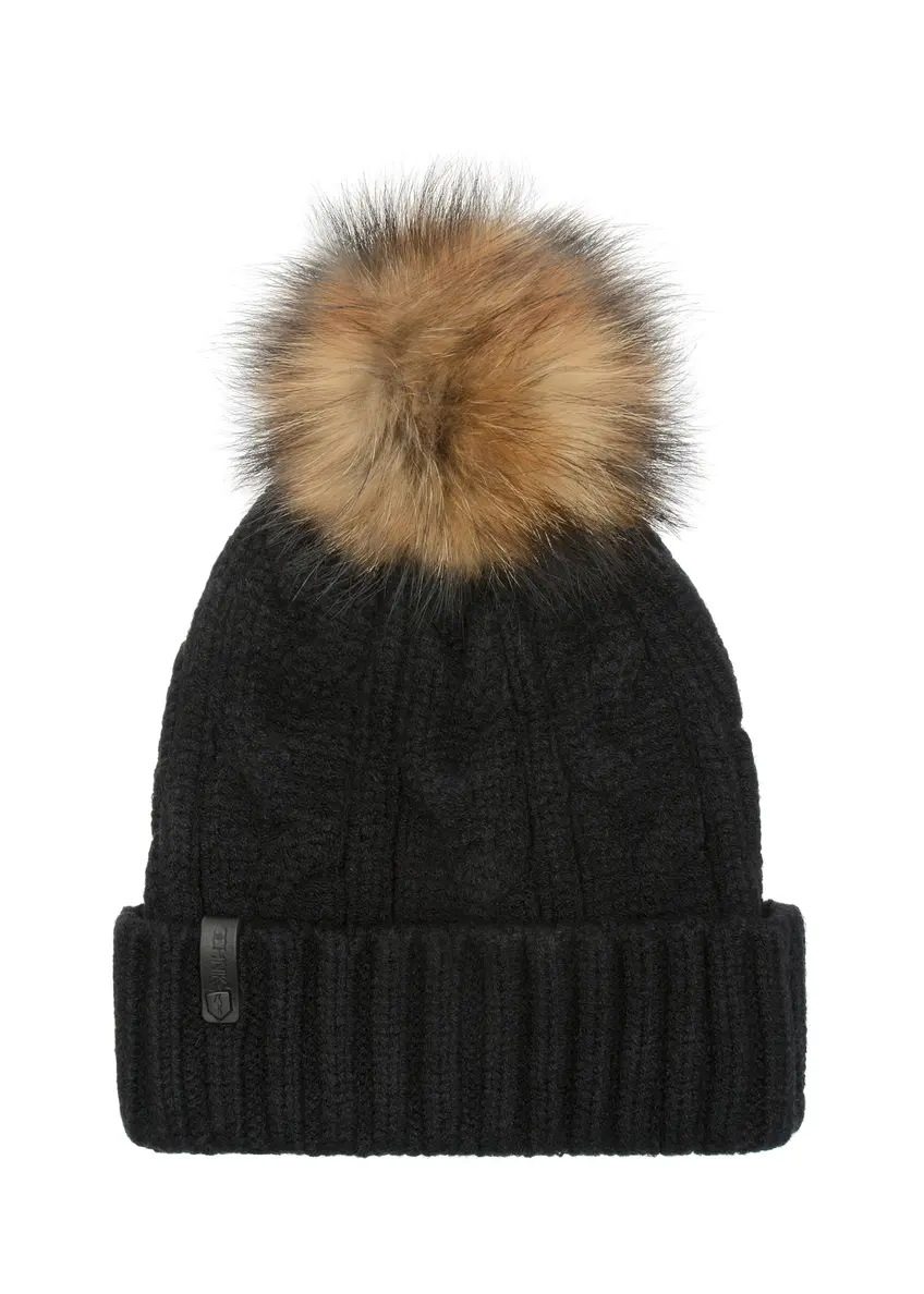 Czarna czapka damska z pomponem CZADT-0044-99(Z23)-02