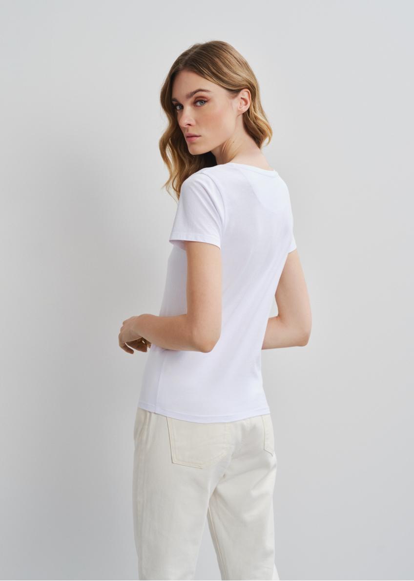 Biały T-shirt damski z cekinowym logo TSHDT-0108-11(W23)