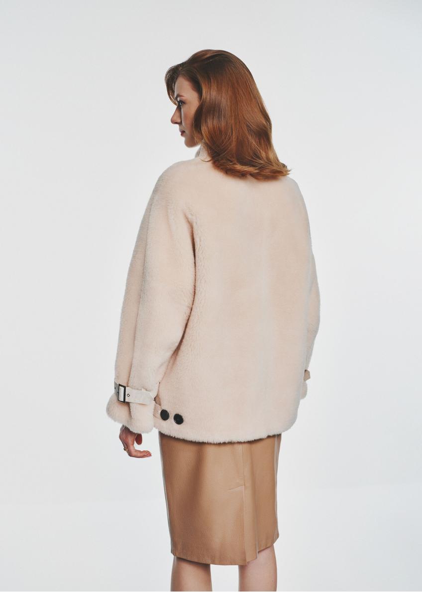 Women's beige wool fur coat FUTDW-0028-81(Z24)