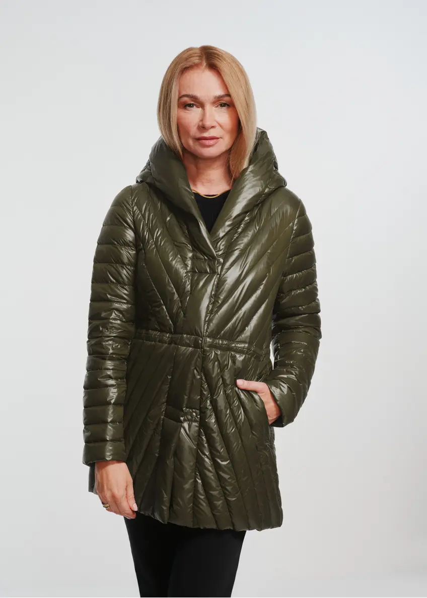 Quilted olive women's jacket KURDT-0524-57(Z24)-01