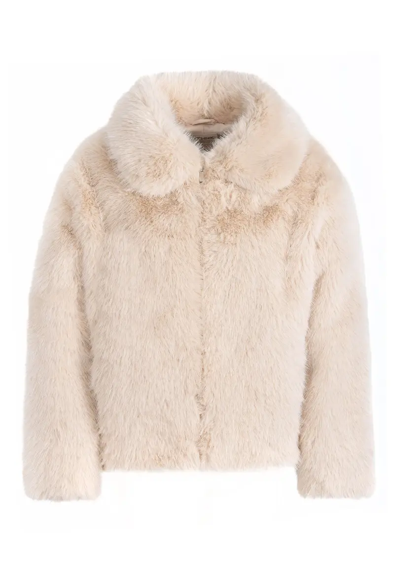 Beige short women's fur coat FUTDP-0056-81(Z24)-01