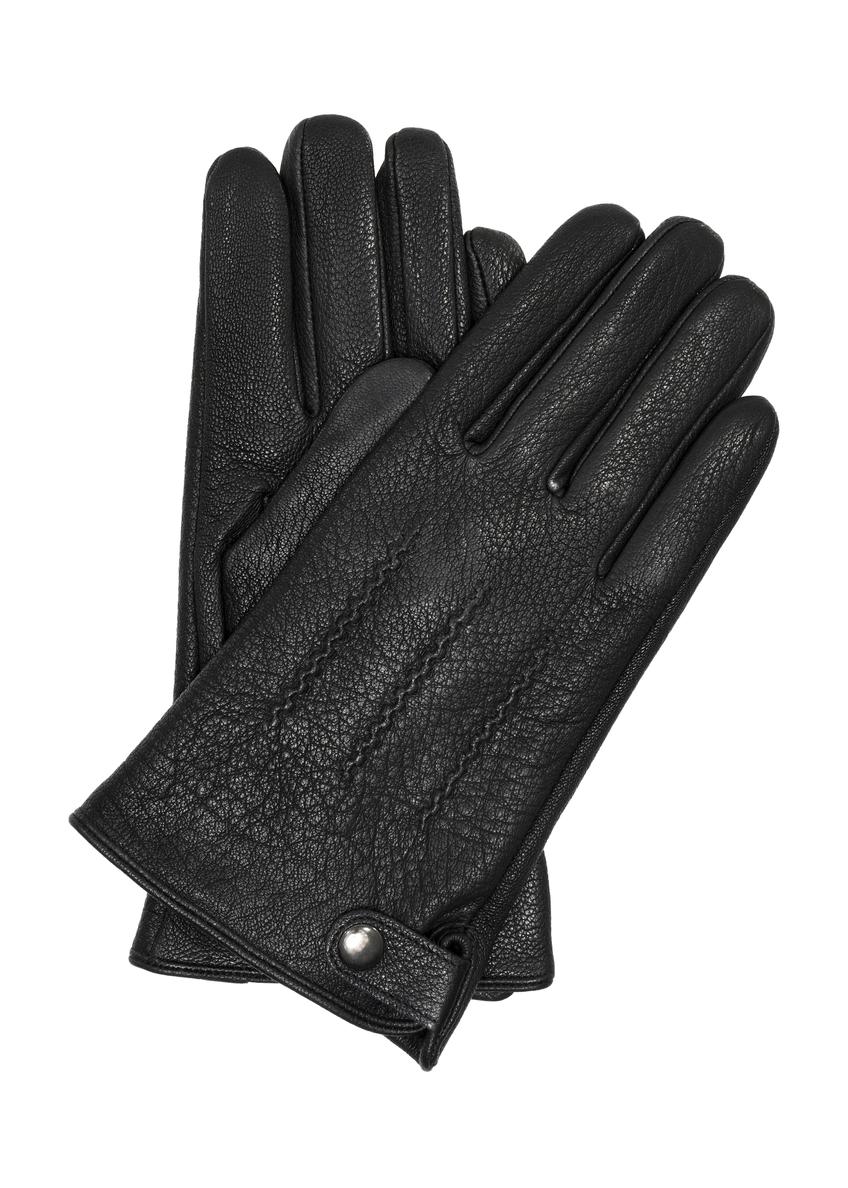 Czarne ocieplane skórzane rękawiczki męskie REKMS-0076-99(Z23)