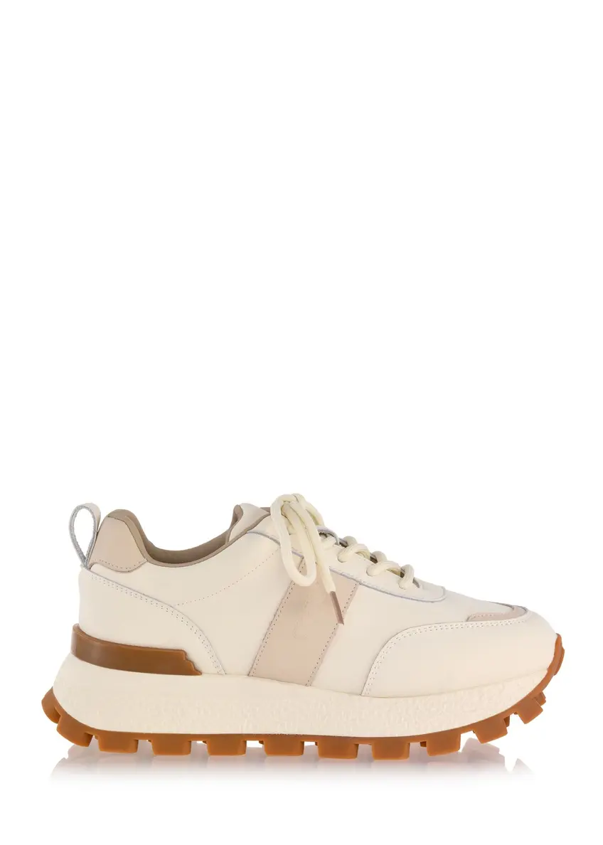 Beige leather women's sneakers BUTYD-1142-81(Z24)-01